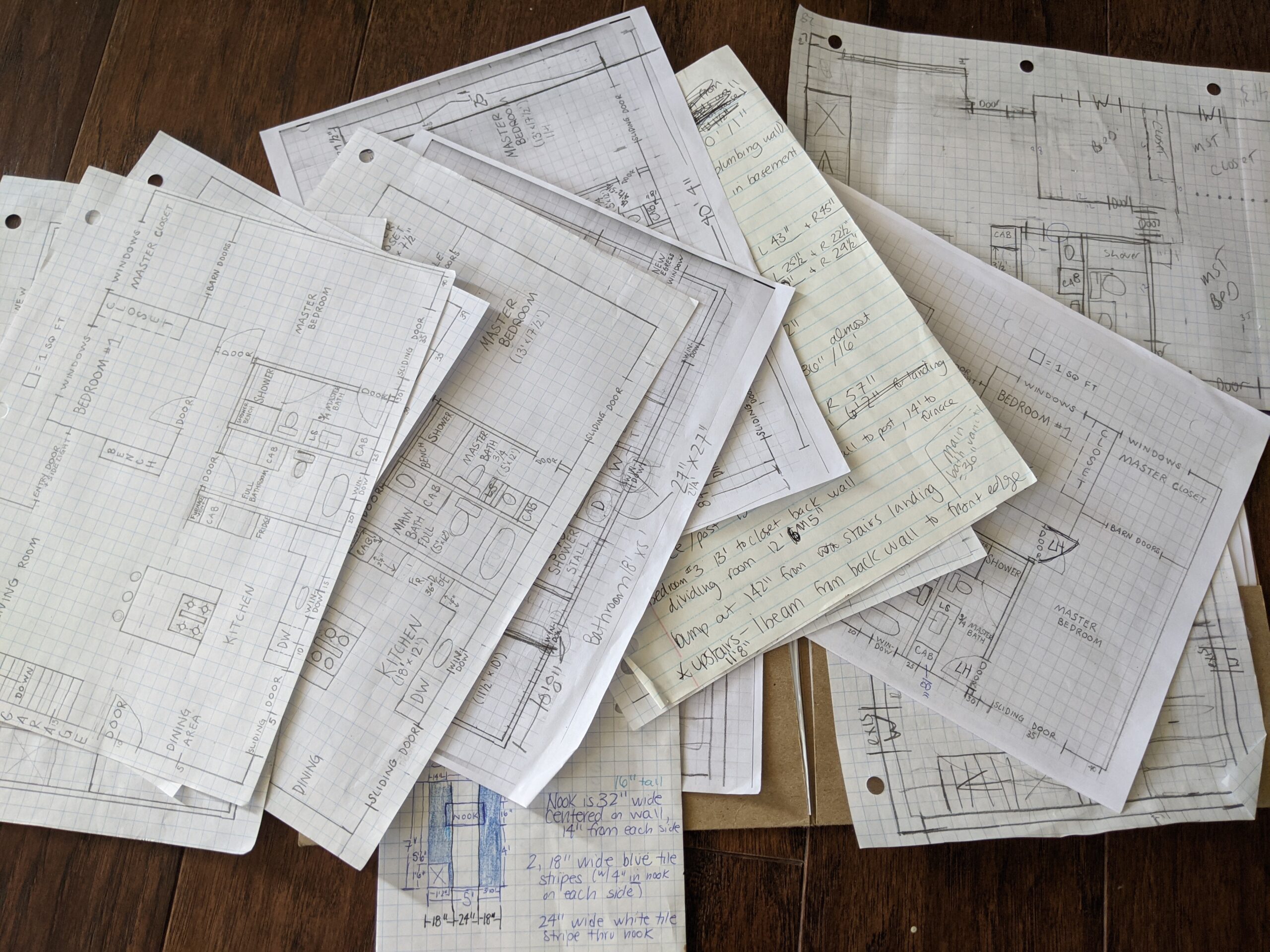 We made LOTS of drawings, lists, and plans to completely remodel our first home.