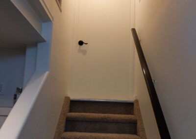 Stairs to basement with new door