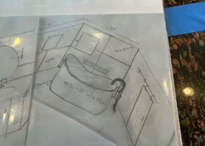 Hand-drawn concept sketch of the new bathroom with large soaker tub.
